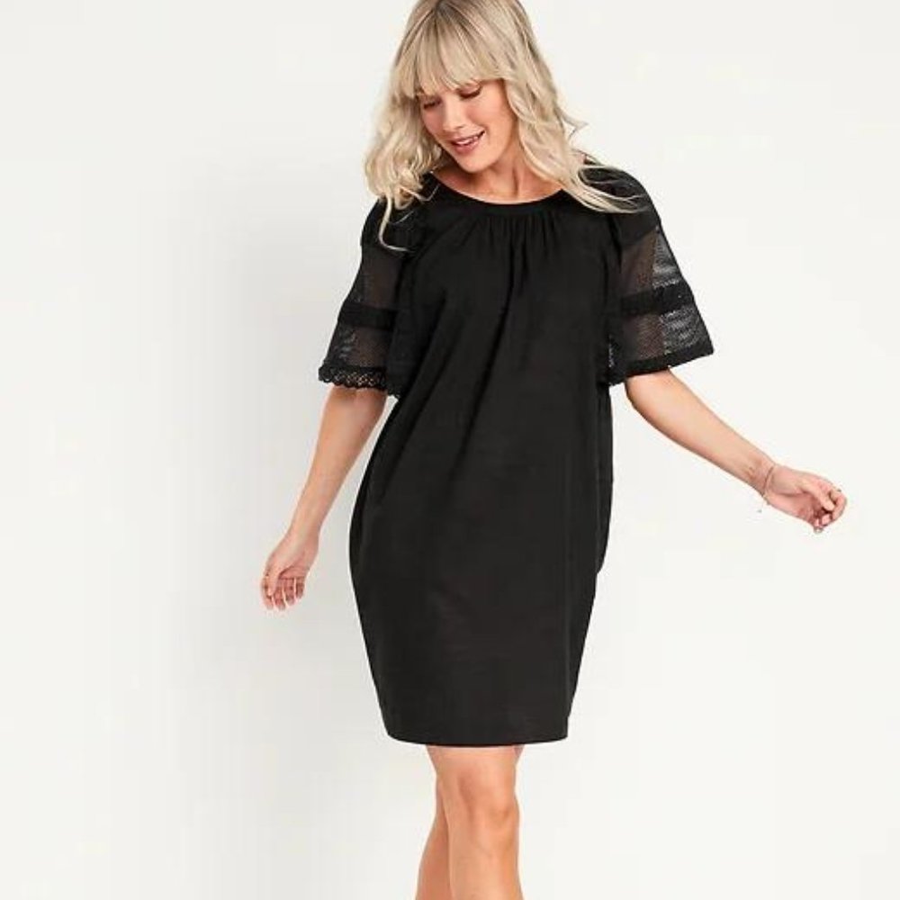 New Old Navy Flutter-Sleeve Tie-Back Mini Swing Dress for Women